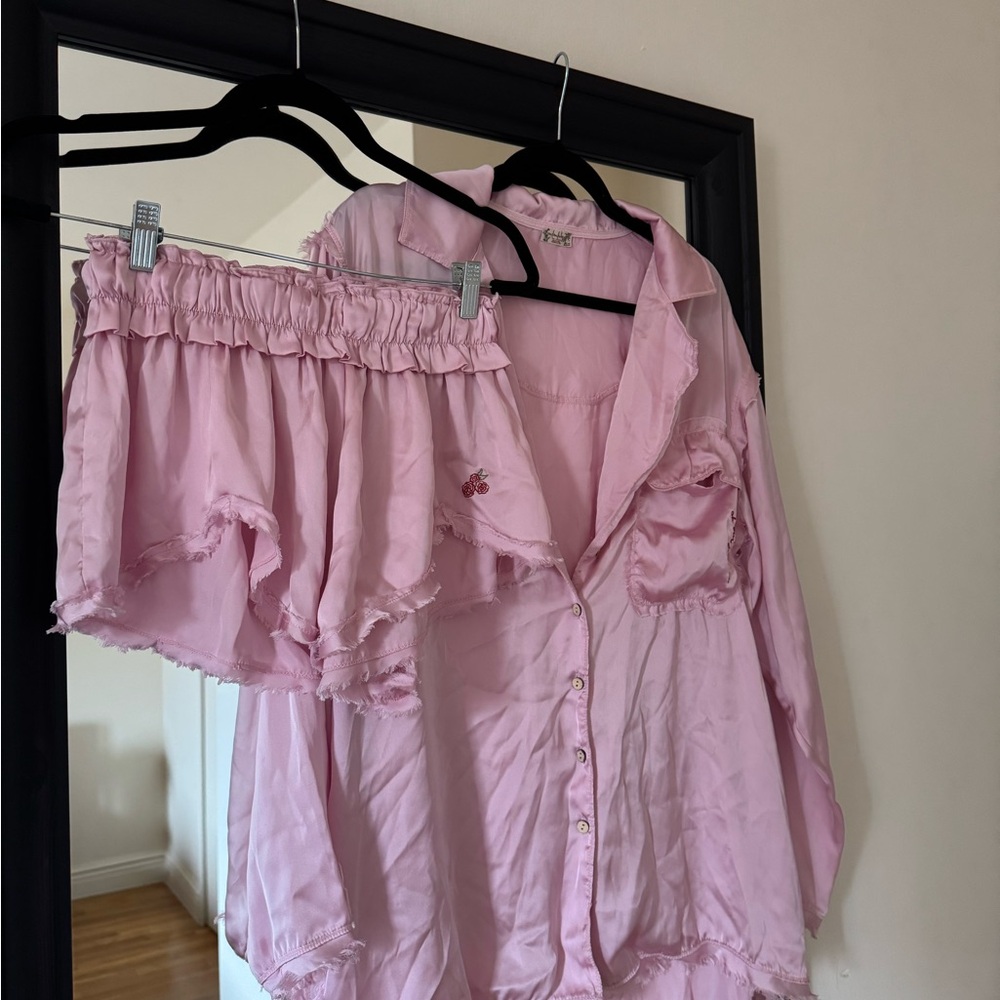 Pink Pajama Set with Embroidered Detail